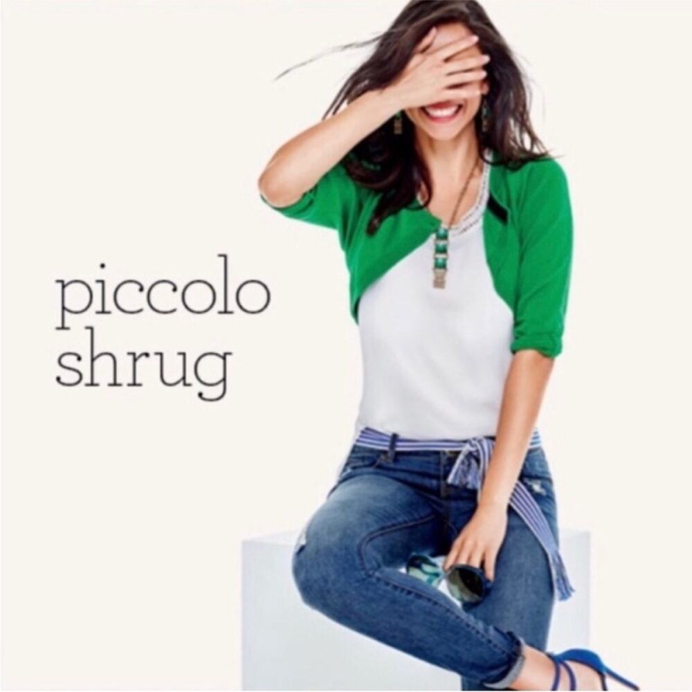 Cabi‎ Piccolo Shrug green cropped curved hem cardigan sweater size Small #5008